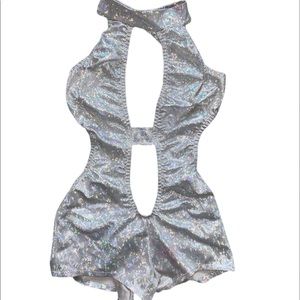 Silver holographic rave bodysuit